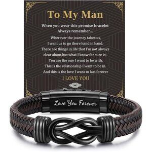 Men's Bracelets Gifts for Men - Brown Braided Leather Infinity Knot Bracelets